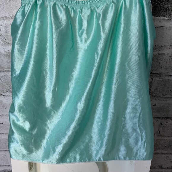 Vintage 90s Teal Satin Lace Trim Square Neck Camisole Boho Chic Crop Tank Top - Picture 7 of 16